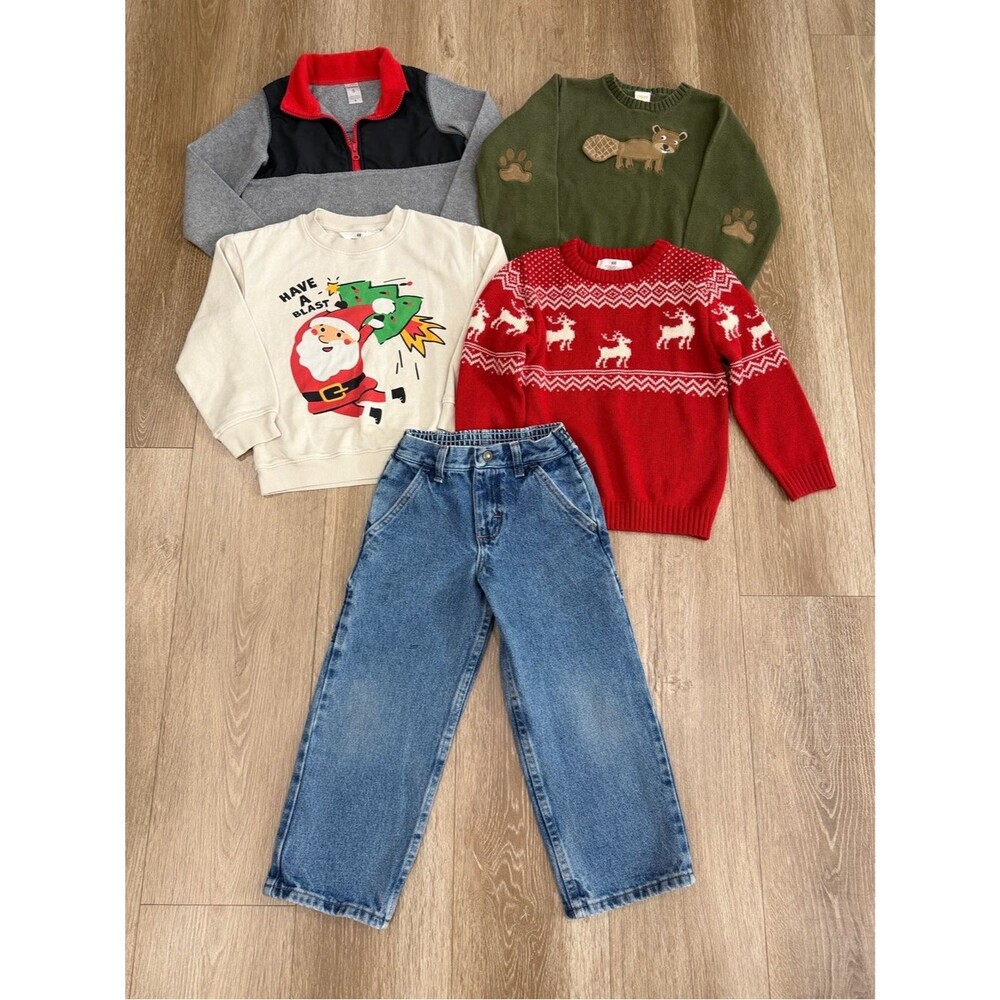 BUNDLE (5) Boys Holiday Sweater, Sweatshirt, Jeans Mixed Clothing Lot Kids Sz 5